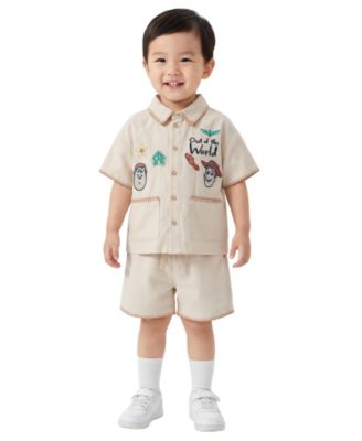 Boys' Toddler 2T-5T Linen Short-Sleeve Shirt and Shorts, 2-Piece Set
