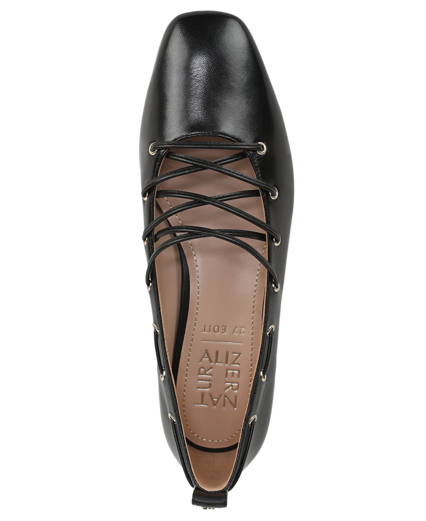 Женские балетки 27 EDIT Naturalizer Carla-Ghillie Square Toe Ballerina Flats, цвет: Чёрный кожаный — фото 4