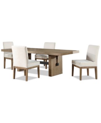 Macai 5-Pc. Wood Dining Set (Rectangular Table + 4 Upholstered Side Chairs)