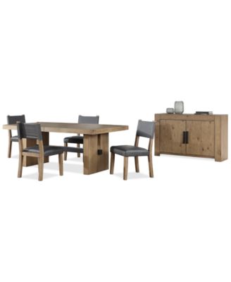 Macai 5-Pc. Wood Dining Set (Rectangular Table + 4 Faux Leather Side Chairs)