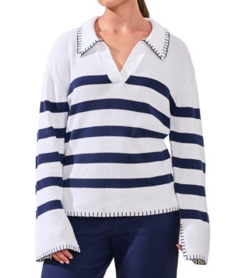 Women's Striped Polo Sweater