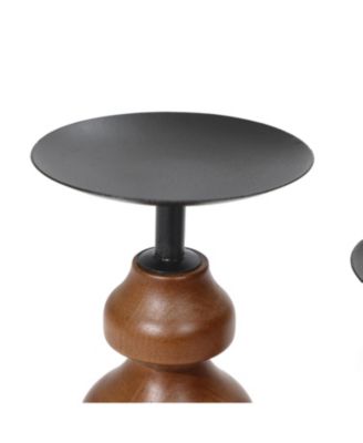 2-Piece Birch Wood with Metal Pillar Candle Holder Set