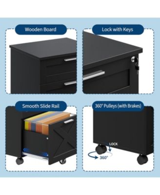 3-Drawer Rolling File Cabinet with Lock, Wooden Mobile Filing Cabinet for Home Office & Under Desk Storage