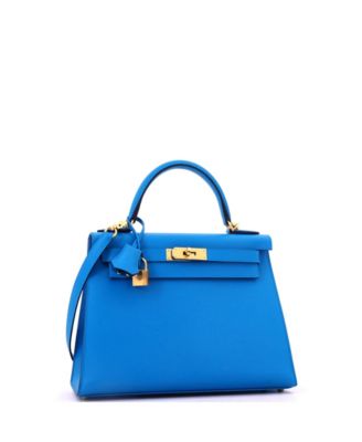 Kelly 28 Handbag Blue Madame with Gold Hardware