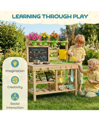 Wooden Kids Mud Kitchen with Kitchenware & Garden Tools