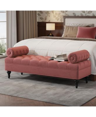 Modern Velvet Ottoman Bench, Comfy Upholstered Footstool with 2 Detachable Pillows, Bedroom End of Bed Bench for Living Room, Entryway