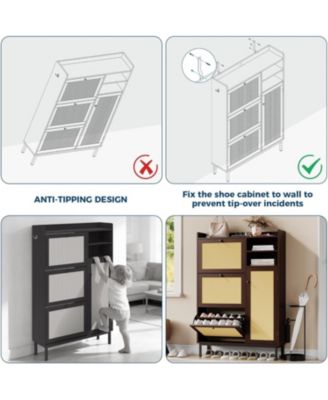 Shoe Cabinet for Entryway with 3 Flip Drawers Freestanding Shoe Organizer Cabinet with Metal Legs for Hallway Storage