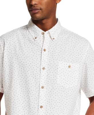 Men's Short-Sleeve Button Down Print Linen Cotton Shirt
