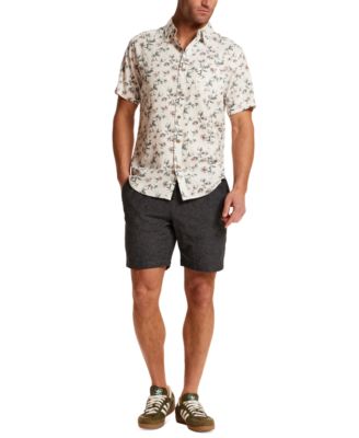 Men's Short-Sleeve Button-Down Linen Rayon Print Shirt