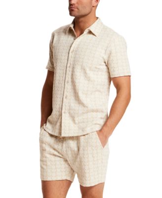 Men's Short-Sleeve Floral Jacquard Coatfront Shirt