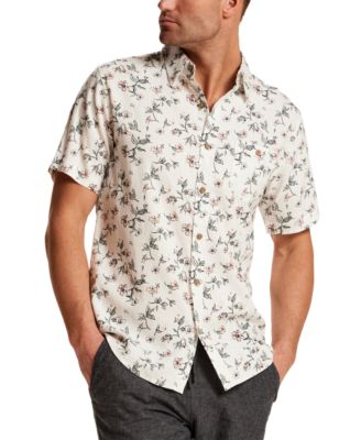 Men's Short-Sleeve Button-Down Linen Rayon Print Shirt