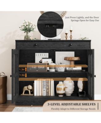 Modern Buffet Cabinet, Sideboard Storage with Glass Doors, Adjustable Shelf Large Drawer Cabinet, Dining Room Kitchen Entryway Cupboard