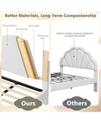  Bed Frame with Upholstered Headboard, Soft Low Profile Sturdy Platform Bed with Rounded Corners Design, Heavy Duty, Wooden Slats