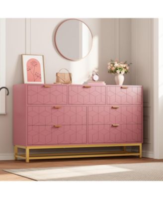 7 Drawer Dresser for Bedroom, 53.5” Large Dresser with Metal Legs, Modern Chest Organizer with Wide Storage, Chest of Drawers for Bedroom