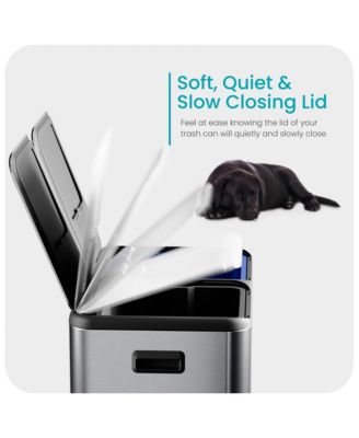 16 Gallon Stainless Steel Dual Trash and Recycling Can with Removable Liners and Soft Close Lids