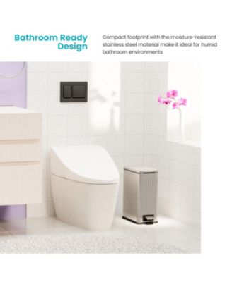 3 Gallon Slim Stainless Steel Trash Can with Reeded Pattern, Step Pedal and Soft Close Lid