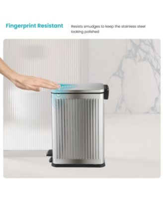 4 Gallon Slim Stainless Steel Kitchen Trash Can with Reeded Pattern, Step Pedal and Soft Close Lid