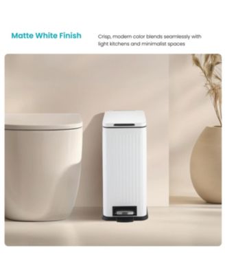 4 Gallon Slim Stainless Steel Kitchen Trash Can with Reeded Pattern, Step Pedal and Soft Close Lid