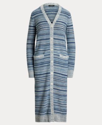 Women's Striped Long-Sleeve V-Neck Cardigan