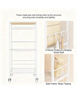 Adjustable Shelf Kitchen Cart with Metal Frame and Wheels for Versatile Storage