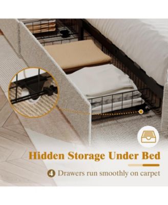 Bed Frame with Headboard & 4 Storage Drawers, Boucle Upholstered Platform Bed Frame Full Size, Wooden Slats Support, No Box Spring Needed