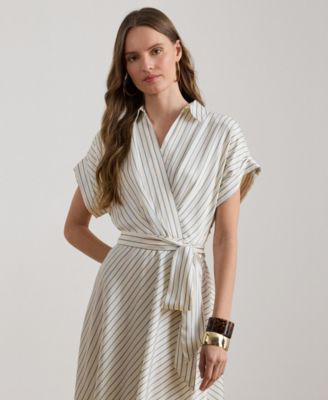 Women's Striped Belted Twill Dress