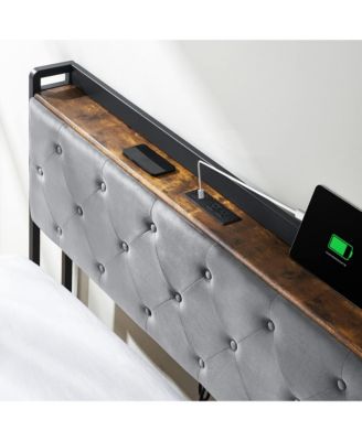 Upholstered Platform Bed Frame Storage Headboard 4 Drawers Charging Station No Box Spring Noise-Free Easy Assembly