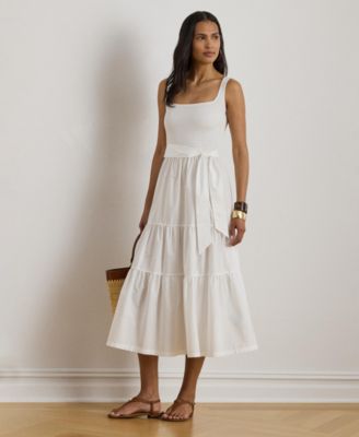 Women's Square Neck Tiered Midi Dress