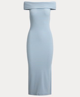 Women's Striped Off-The-Shoulder Midi Dress