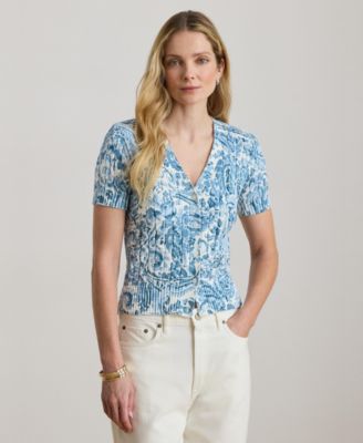 Women's Short-Sleeve V-Neck Cardigan