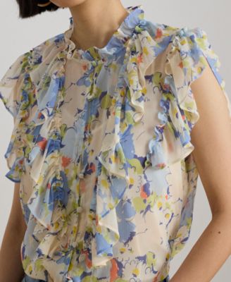Women's Floral Flutter-Sleeve Shirt