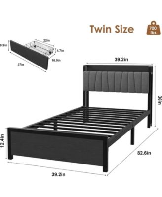 Loft Bed with Large Desk and 2-Tier Storage Shelves, Heavy Duty Metal Loft Bed with Ladder and Guardrail for Kids and Adults
