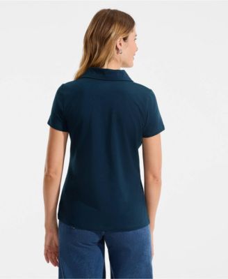 Women's Short Sleeve Lightweight Jersey Pintuck Open Collar Polo