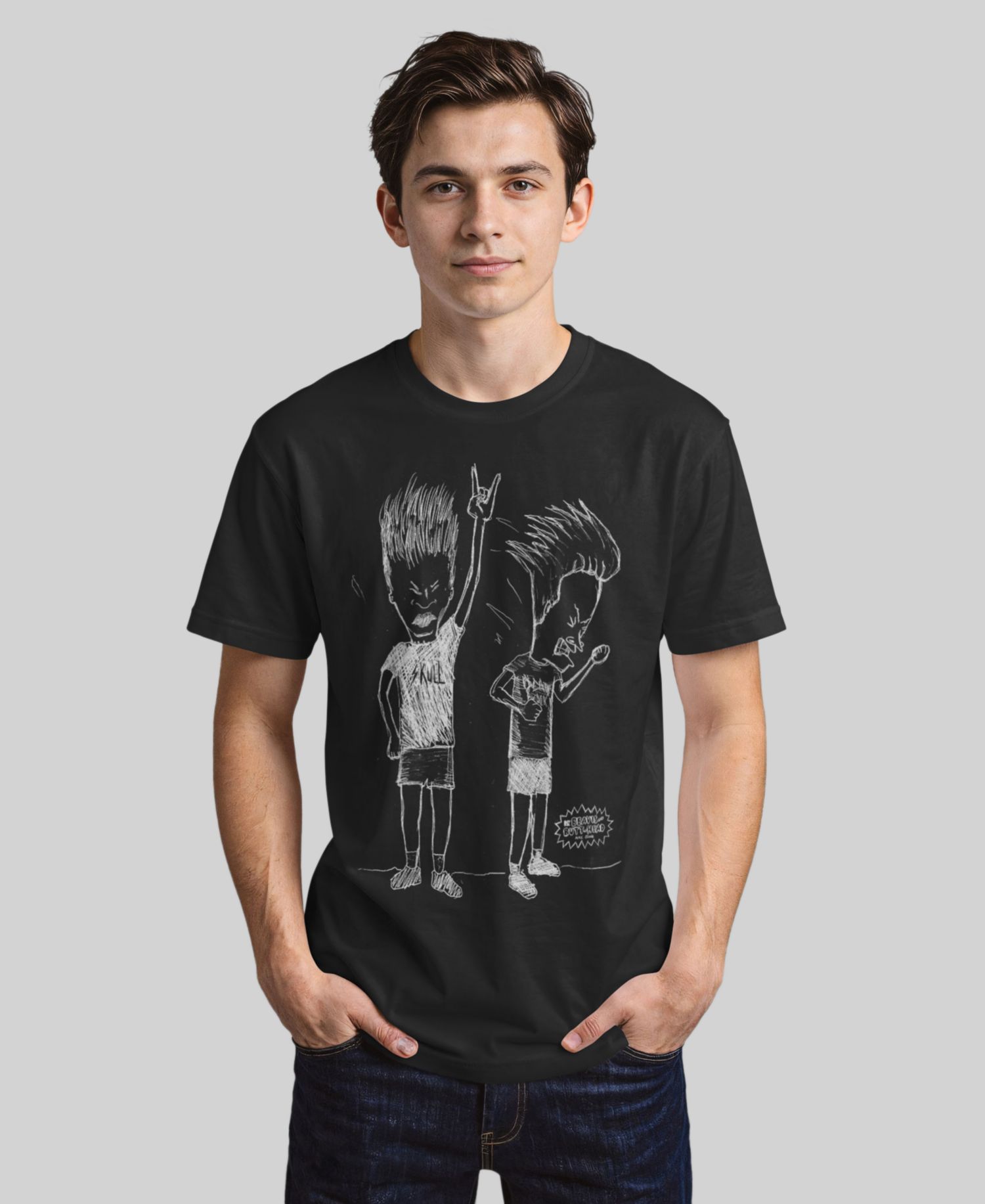 Men's Beavis and Butthead MTV Men's Rocking Out Sketch Logo Short-Sleeve T-Shirt