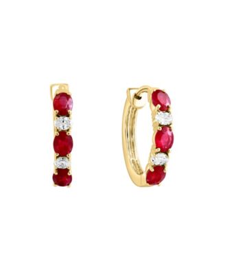 Ruby (1-1/3 ct. t.w.) & Diamond (1/5 ct. t.w.) Small Hoop Earrings in 14k Yellow Gold, 0.62" 