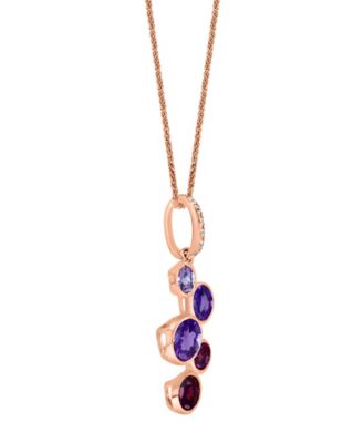 Multi-Gemstone (2-1/8 ct. t.w.) & Diamond (1/20 ct. t.w.) Bezel 18" Pendant Necklace in 14k Rose Gold