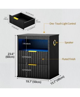 Vlrska 19.7-inch Wide Nightstand with Motion Sensor Function, LED Lights, and Wireless Charging Station