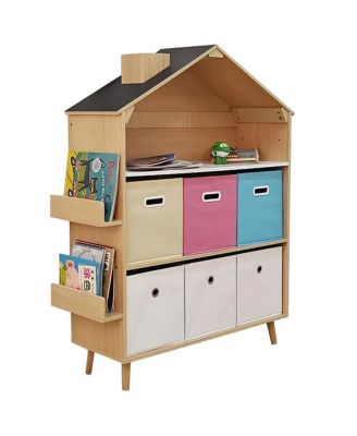 House-Shaped Kids Storage Rack / Toy Storage Organizer With Bookself for Kids' Rooms, Playrooms