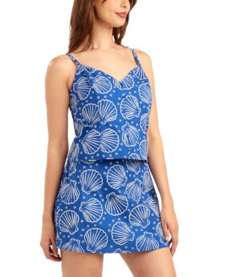 Women's Puff Print V-Neck Woven Tie-Front Tank Top