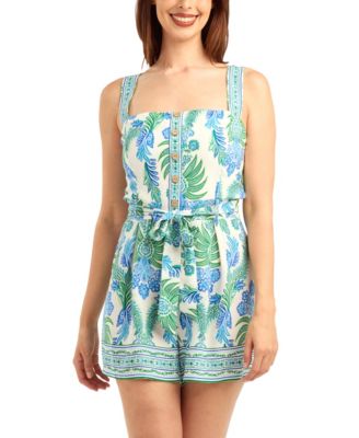Women's Poplin Printed Button-Front Romper