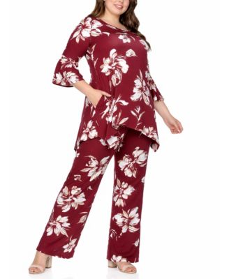 Plus Size Floral Tunic Top Wide-Leg Pant Set
