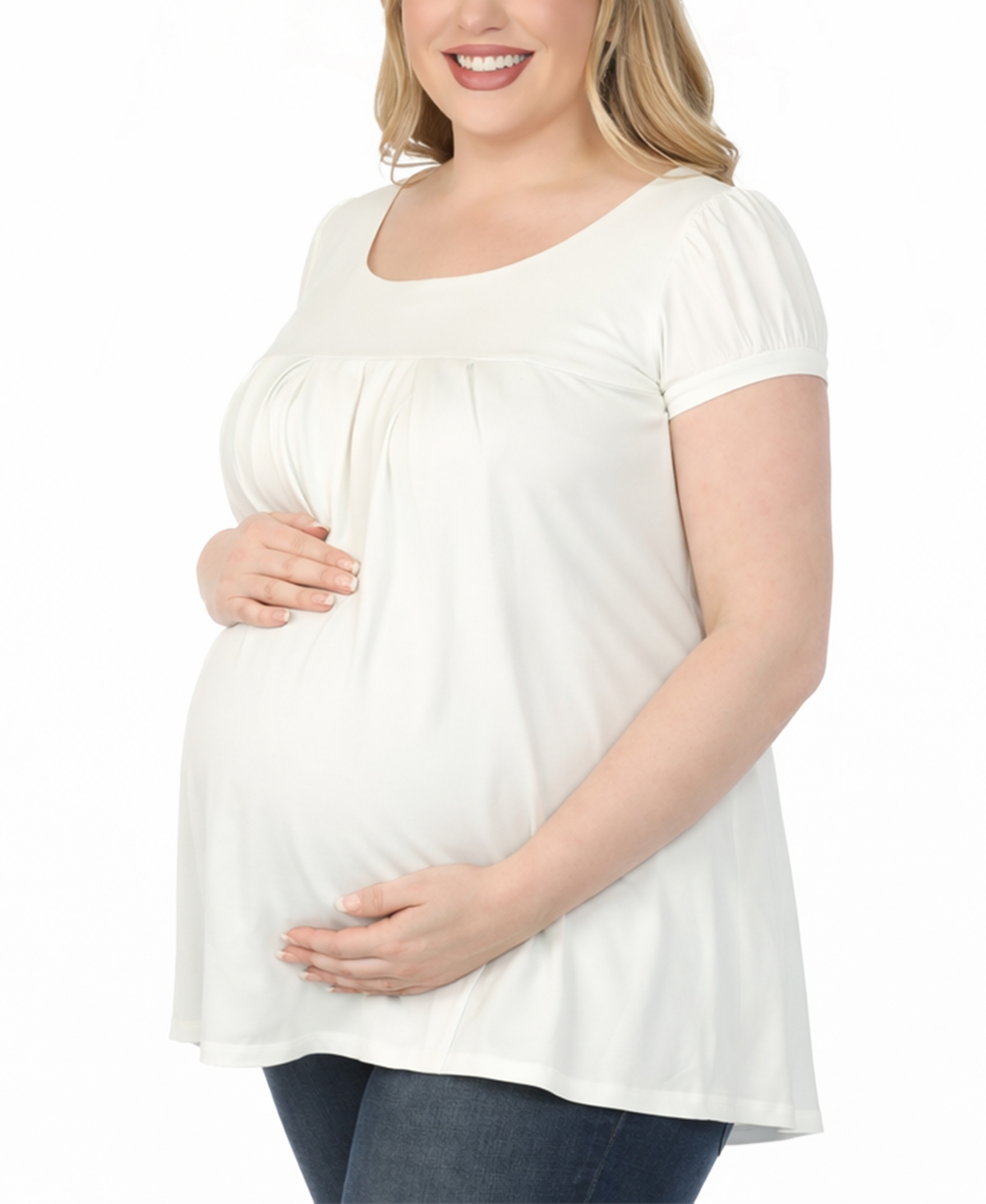 White Mark Plus Maternity Short-Sleeve Empire-Waist Tunic Top