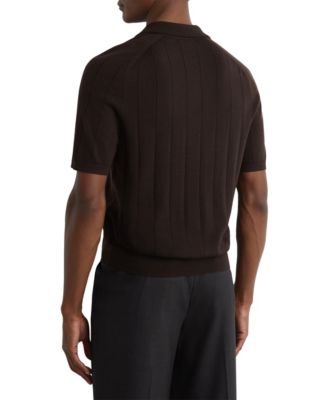 Men's Merino Wool Wide-Rib Polo Jumper Sweater