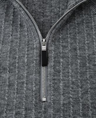Men's Textured-Knit Half-Zip Wool Sweater