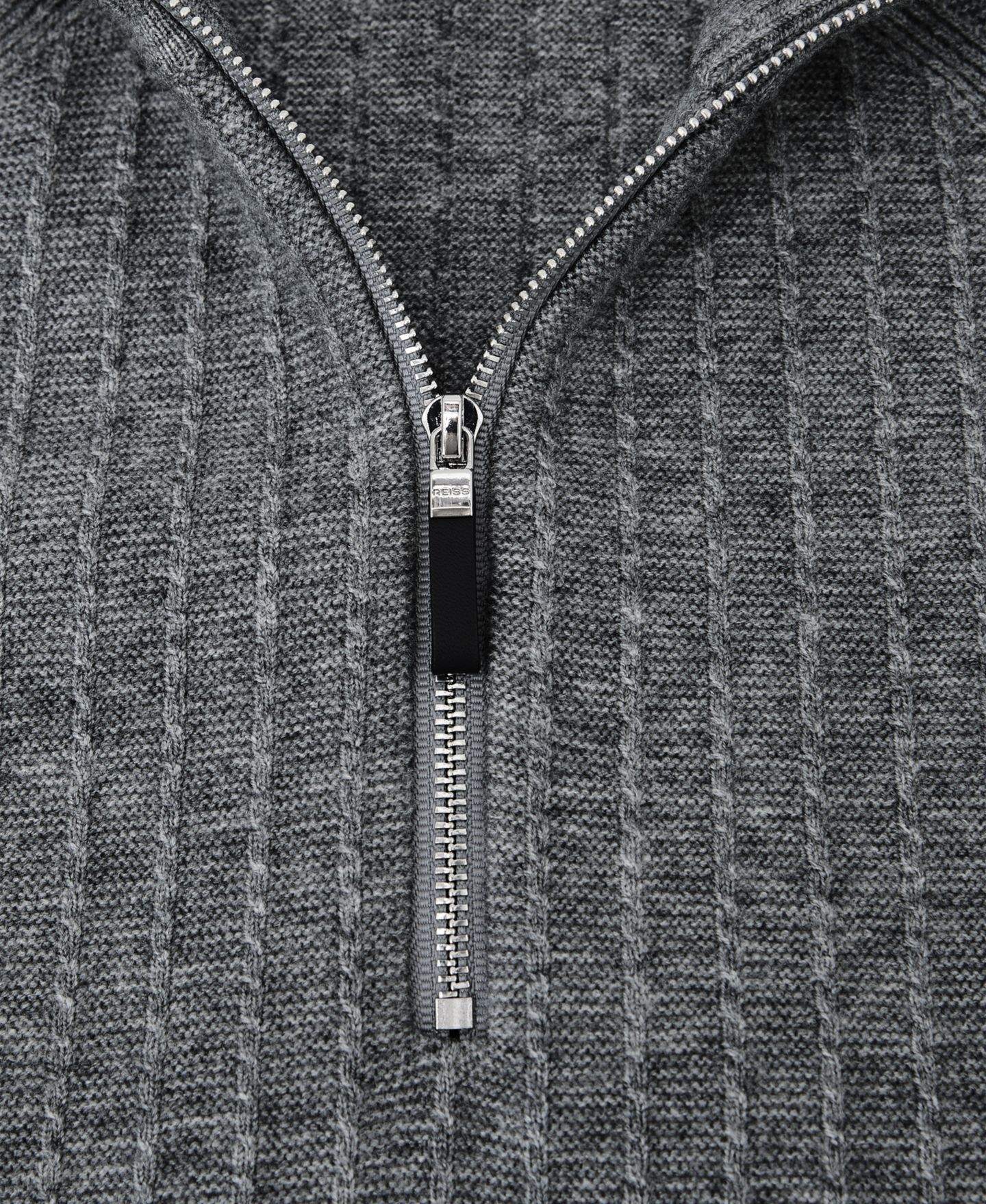 Мужской свитер REISS Aldershot Textured-Knit Half-Zip Wool, цвет: Серый меланжевый — фото 4