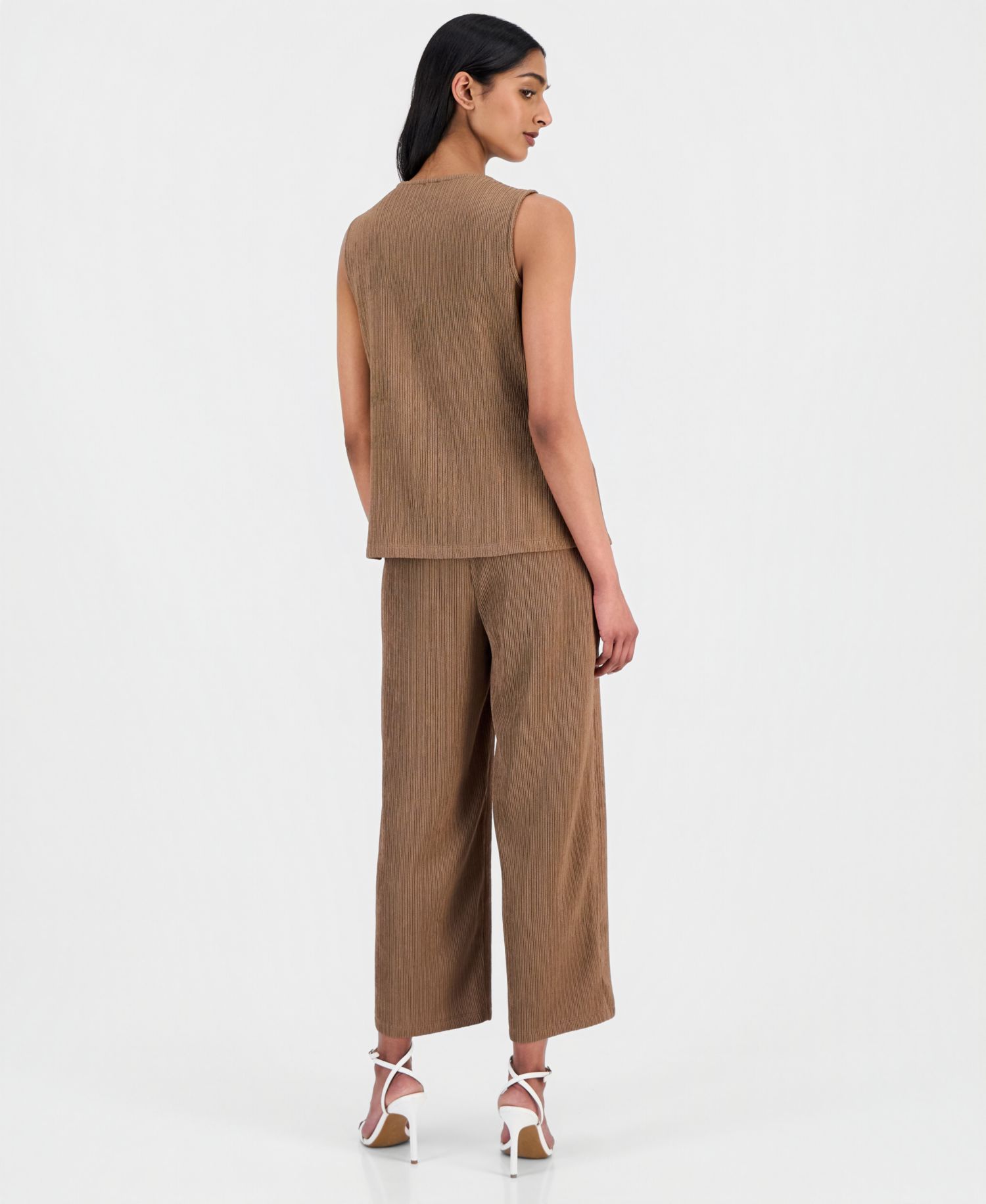 Women's Crinkle-Knit Pull-On Wide-Leg Pants