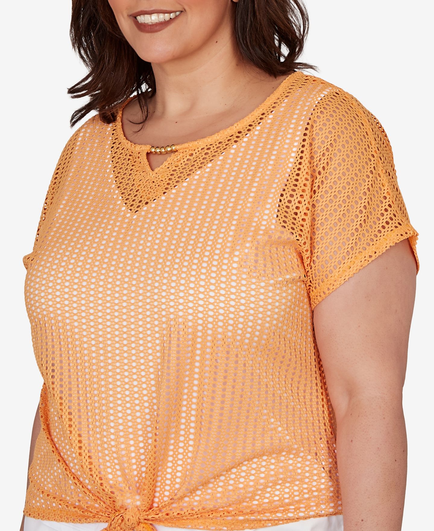 Женский топ HEARTS OF PALM Plus Size Solid Textured Knit, цвет: Оранжевый — фото 4
