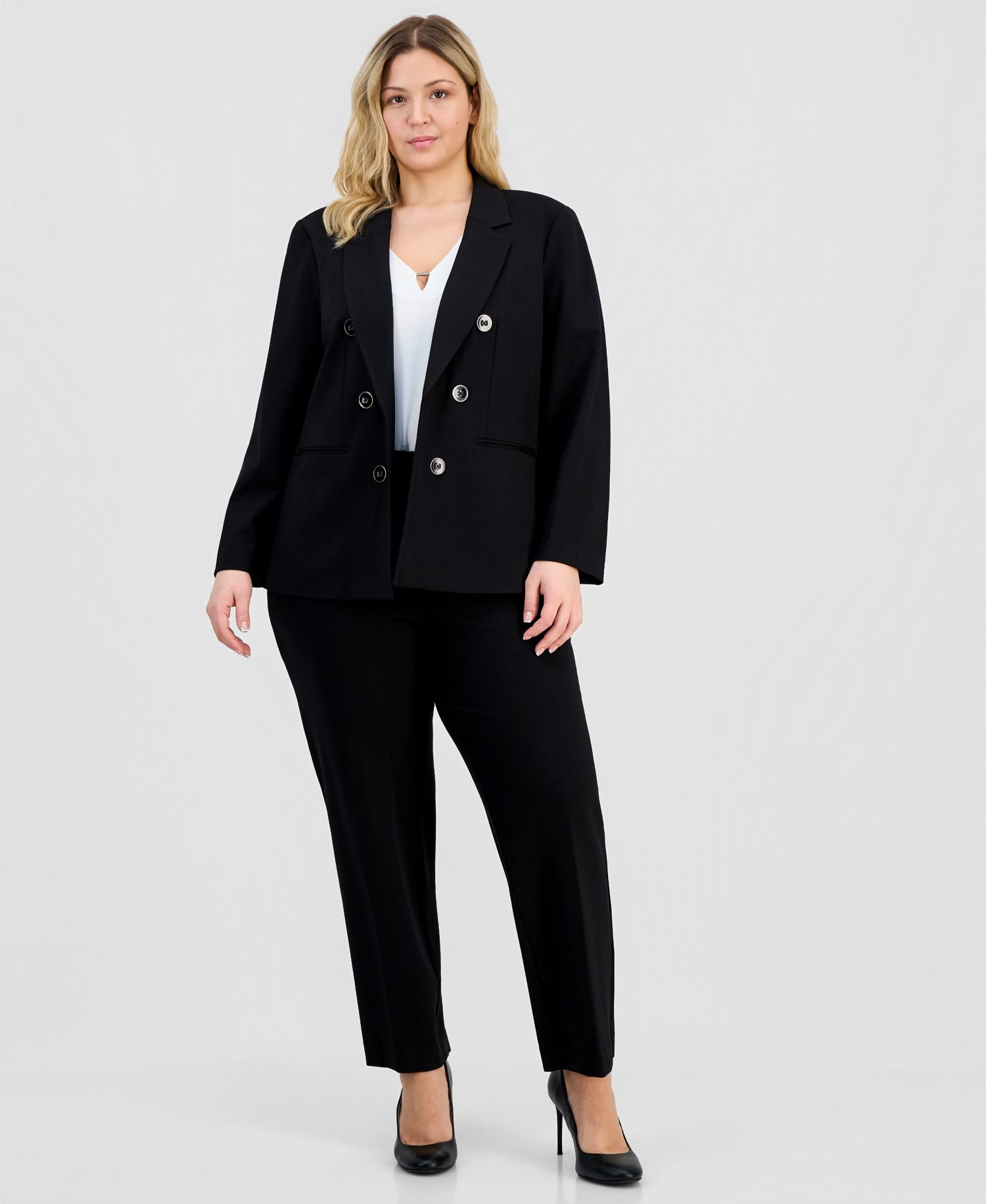Plus Size Faux Double-Breasted Open-Front Blazer