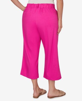 Plus Size Stretch Linen Wide-Leg Fly-Front Capri Pants