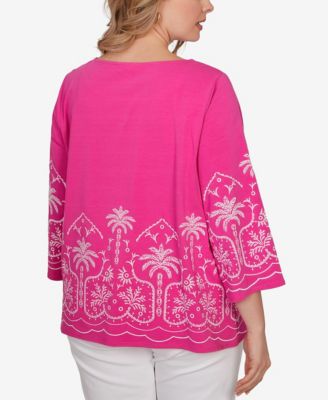 Plus Size Palm Tree Embroidered Knit Top